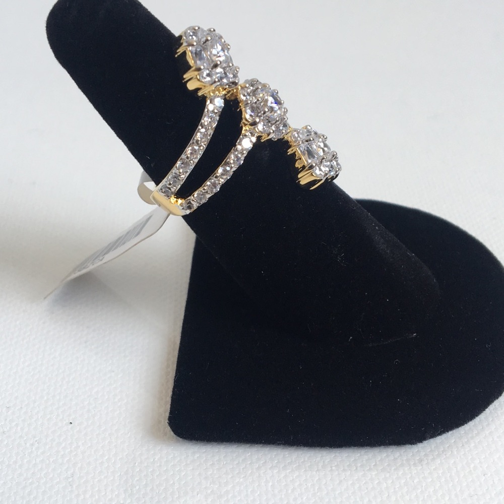 14k Gold CZ Bar Statement Ring - Picture 6 of 7